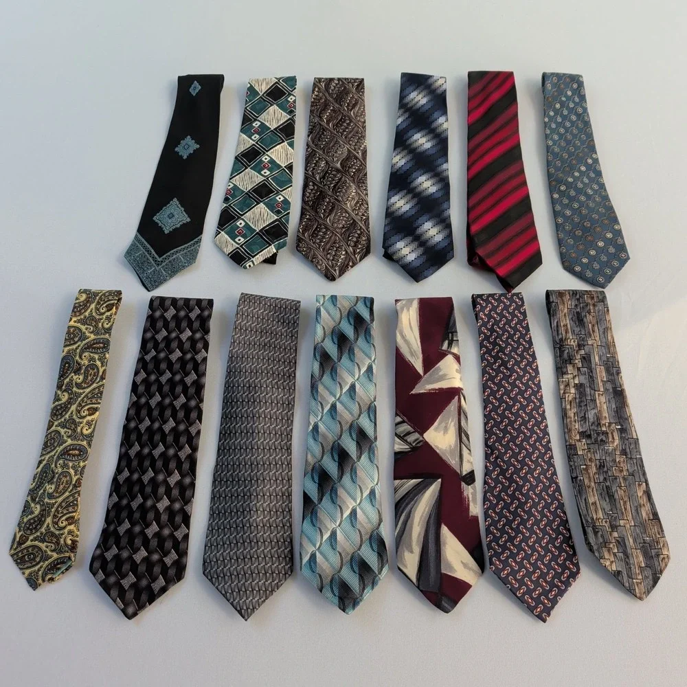 Mixed Lot of 13 Mens Silk‎ Neck Tie Crafts Van Heusen Dockers Hagger Club Room